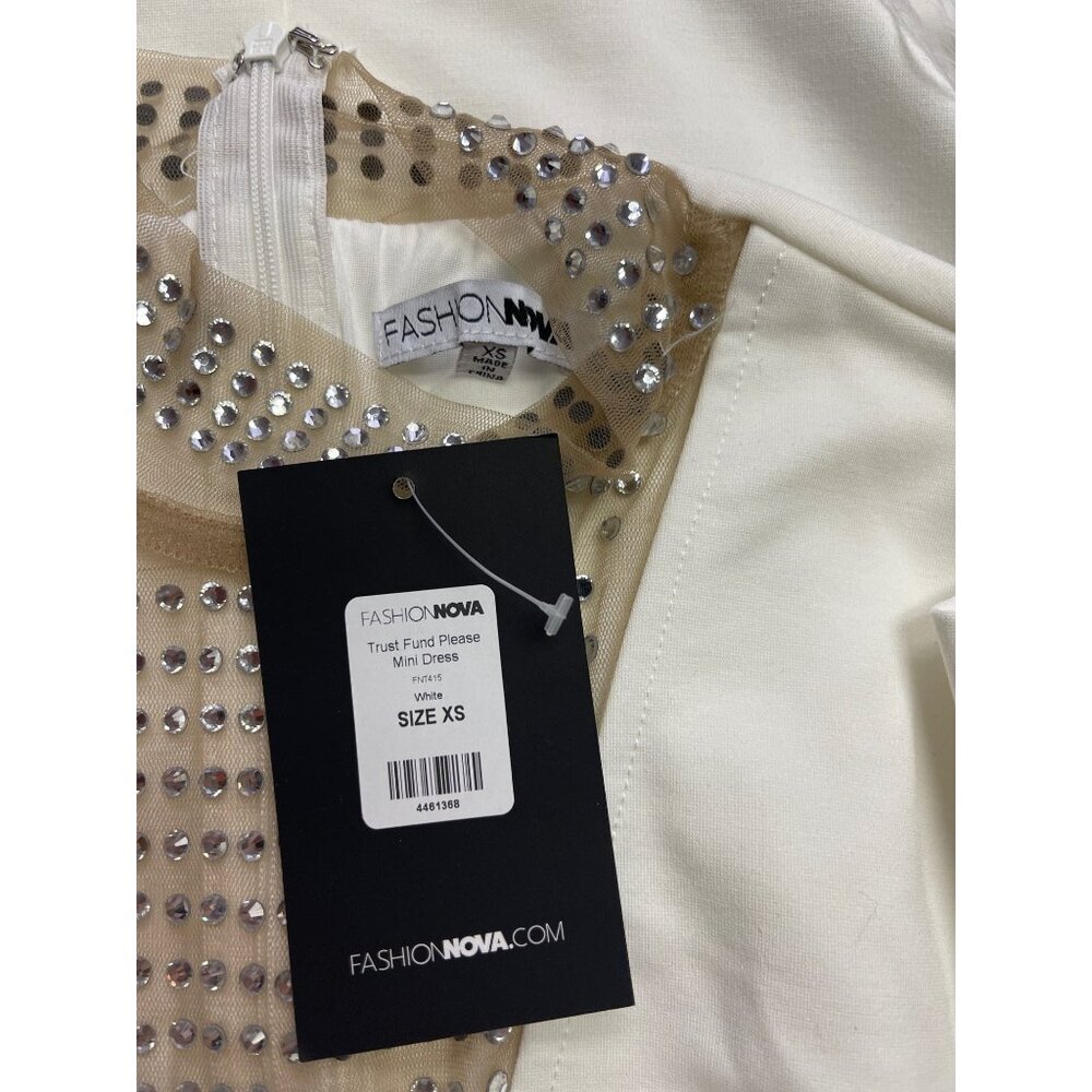 Fashion Nova Trust Fund Please Women's Dress V-Neck Rhinestones Feather Trim XS - Picture 10 of 11
